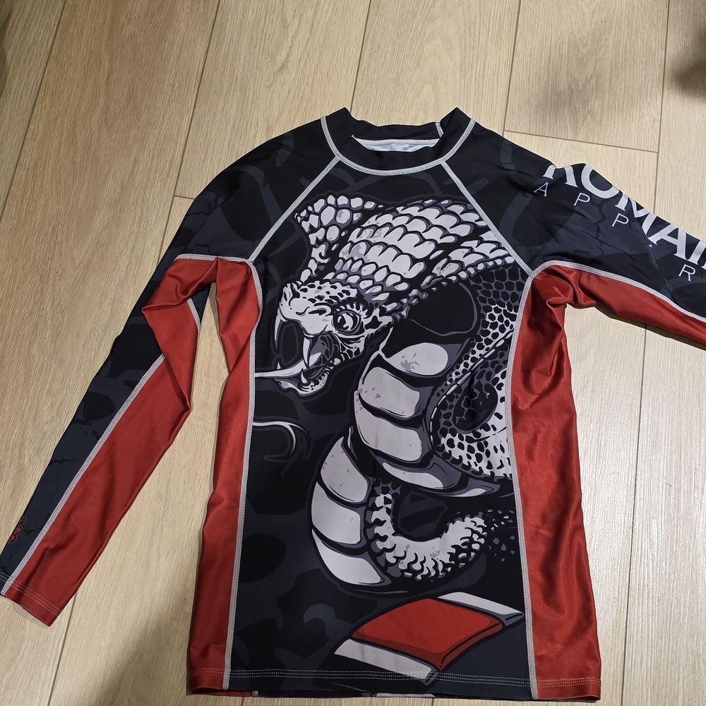 Men's Black and Red Snake Print Swim Shirt